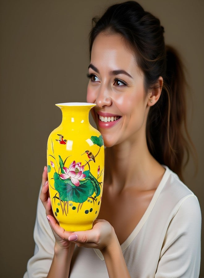 MTME Porcelain Figurines, Jingdezhen Colorful Decorative Flower vase, Home Decor, Wedding Gifts, Aesthetic Sculpture Home décor (Lotus Y) - Image 3